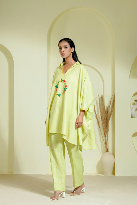 Lime green asymmetrical kurta set