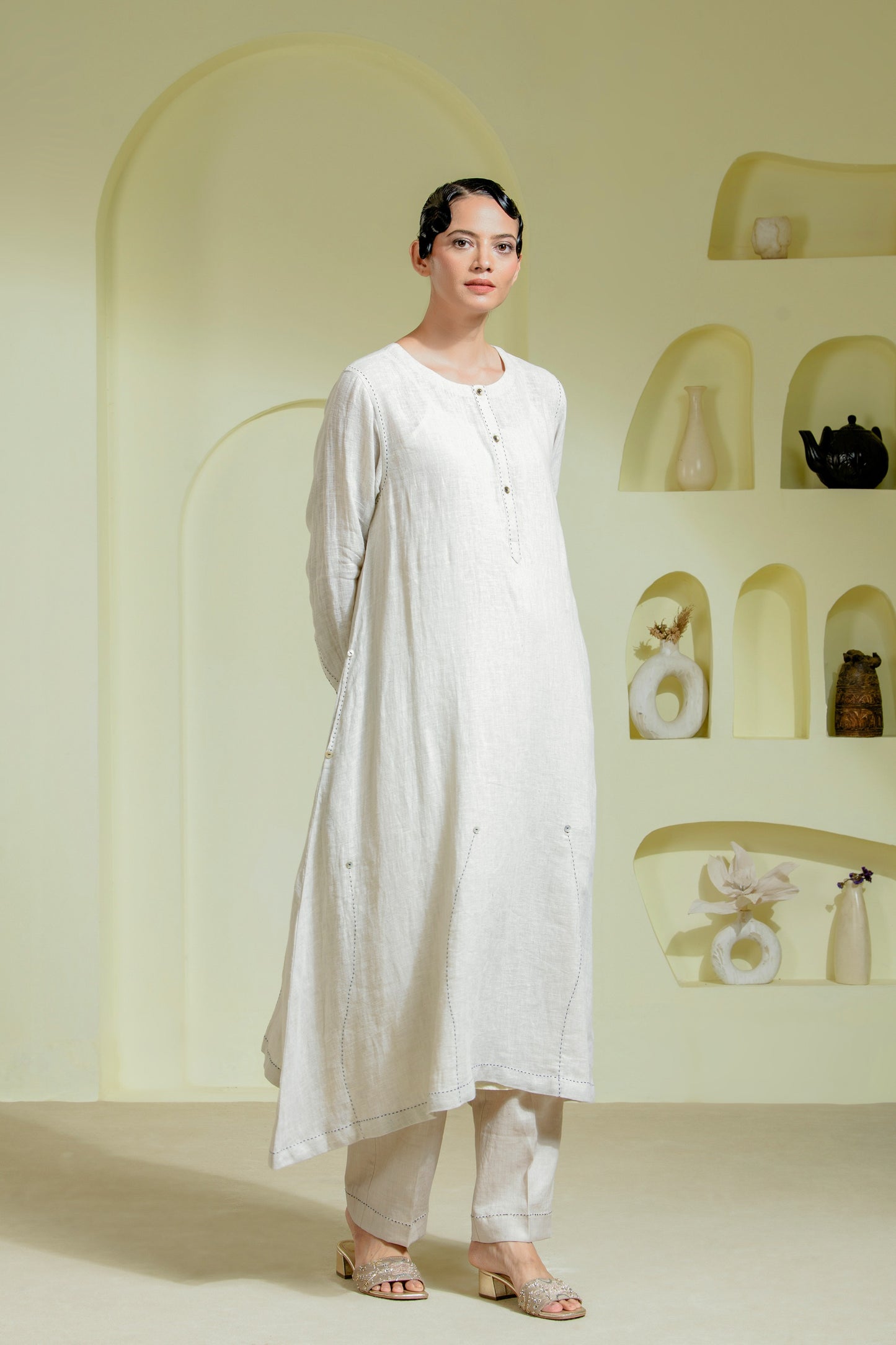 Ivory Long Panelled Tunic Set