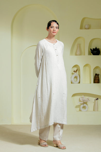 Ivory Long Panelled Tunic Set