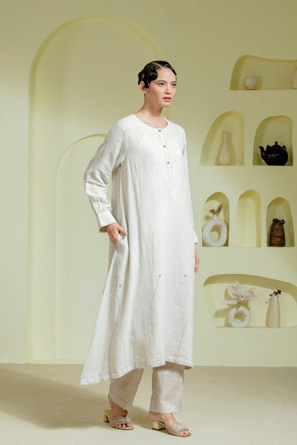 Ivory Long Panelled Tunic Set