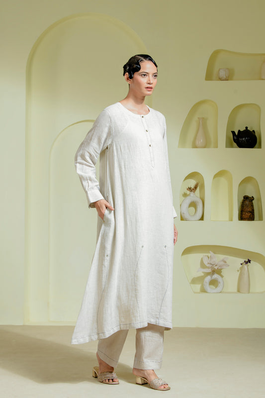 Ivory Long Panelled Tunic Set