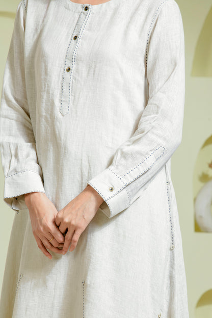 Ivory Long Panelled Tunic Set