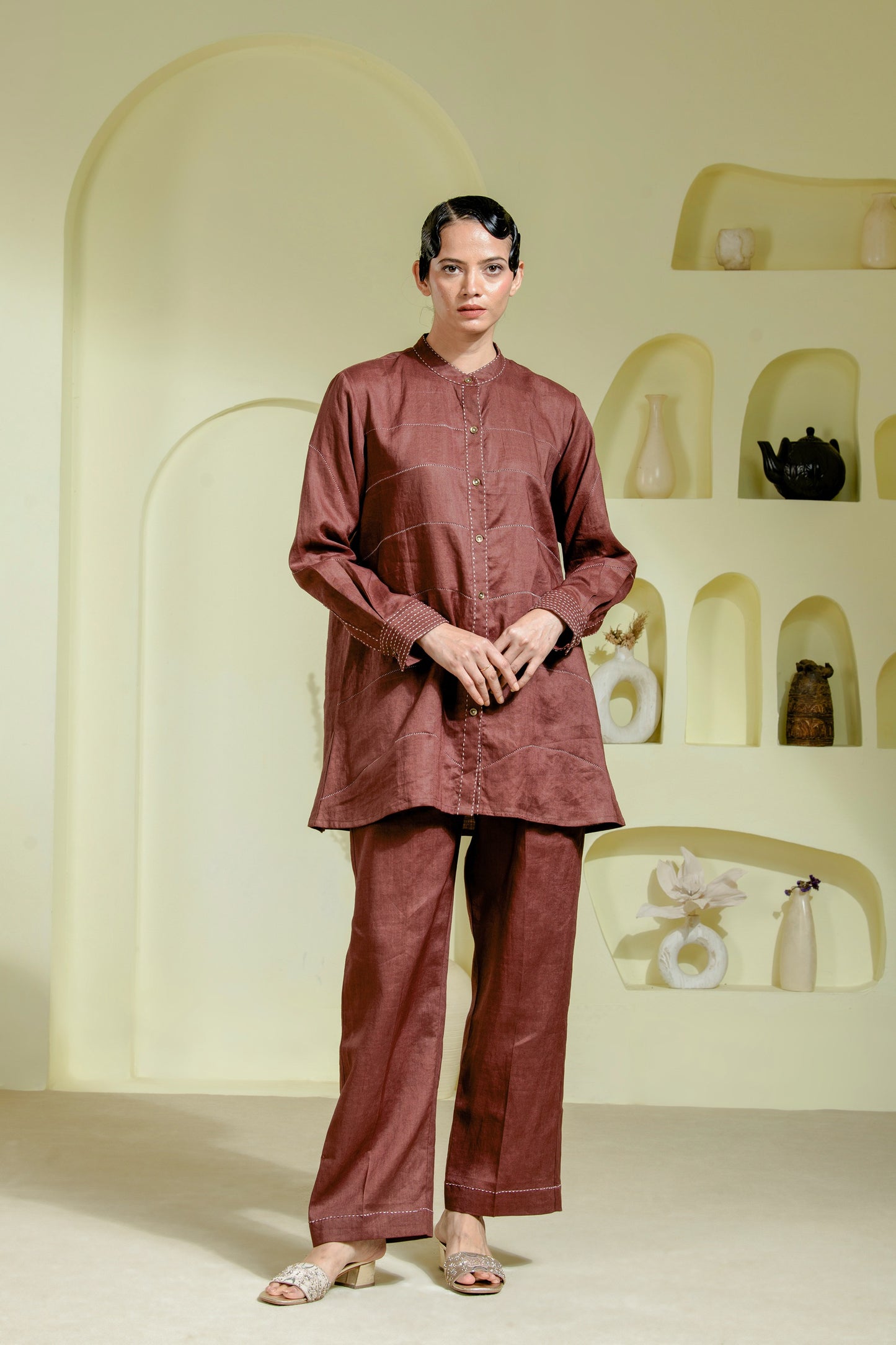 Structured maroon co-ord set