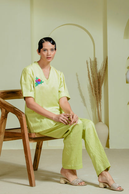 Lime green co-ord set with a relaxed silhouette