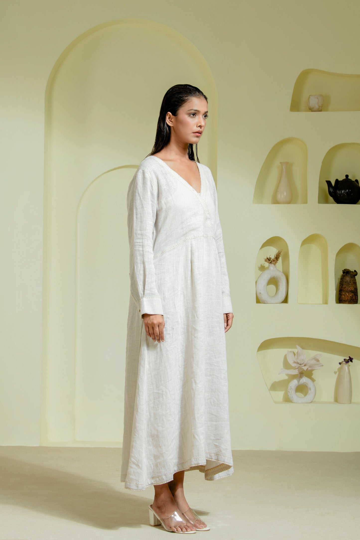 Ivory co-ord set featuring a pintuck kurta