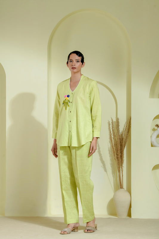 Pistachio green co-ord set with a button-down kurta