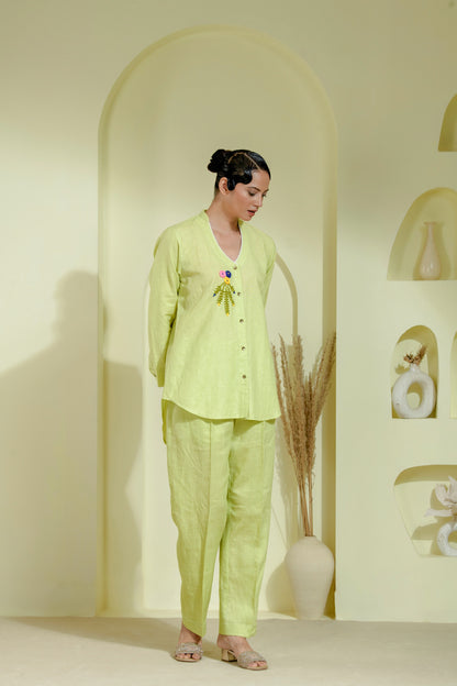 Pistachio green co-ord set with a button-down kurta