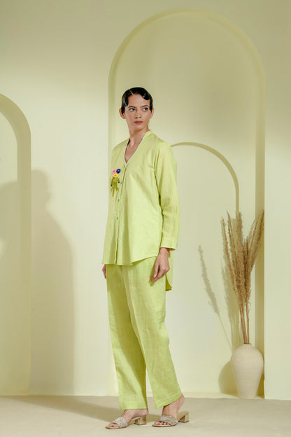 Pistachio green co-ord set with a button-down kurta