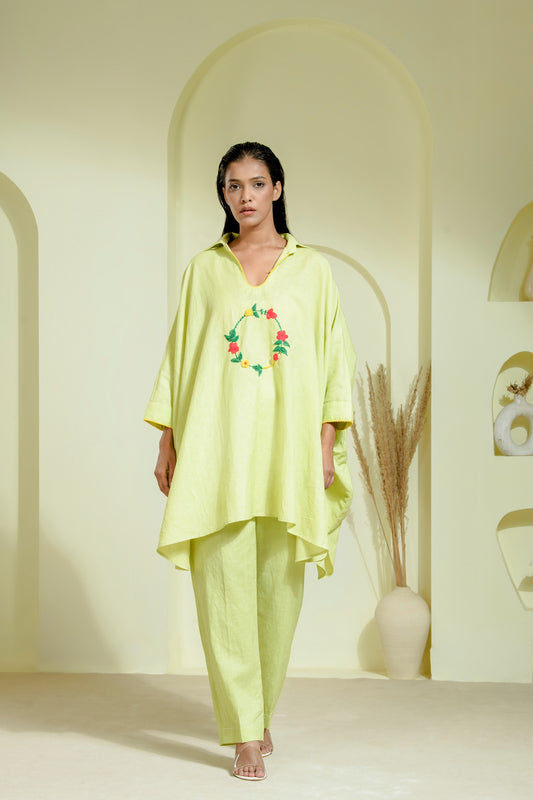 Lime green asymmetrical kurta set