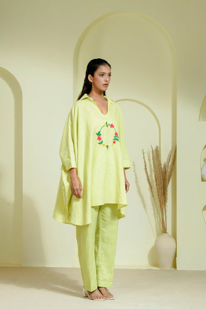 Lime green asymmetrical kurta set