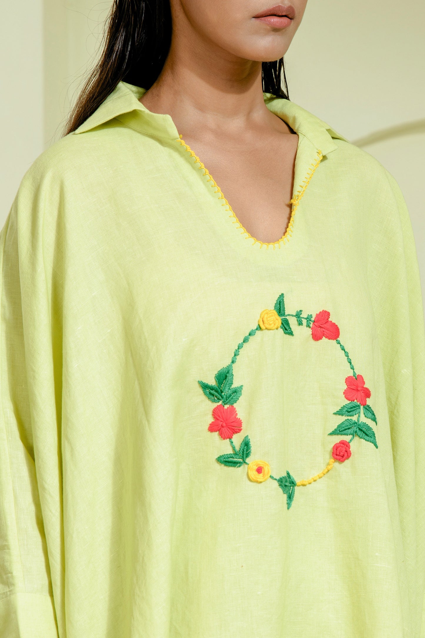 Lime green asymmetrical kurta set