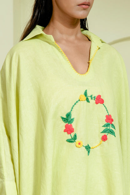 Lime green asymmetrical kurta set