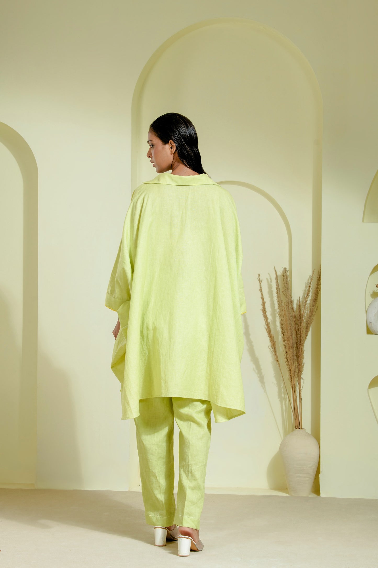 Lime green asymmetrical kurta set