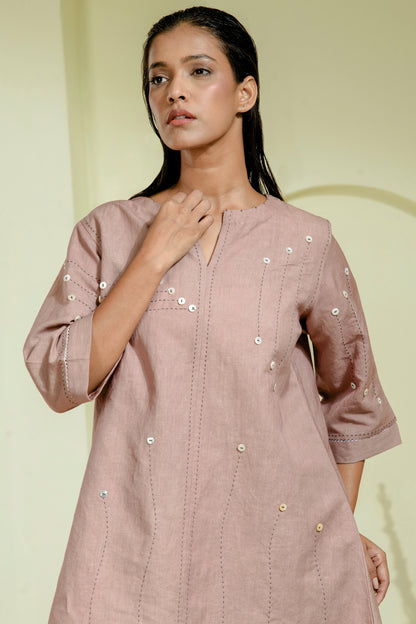 Kurta set with mirror work embellishments and straight pants