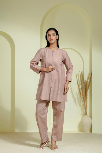 Co-ord set with round-neck front-open kurta