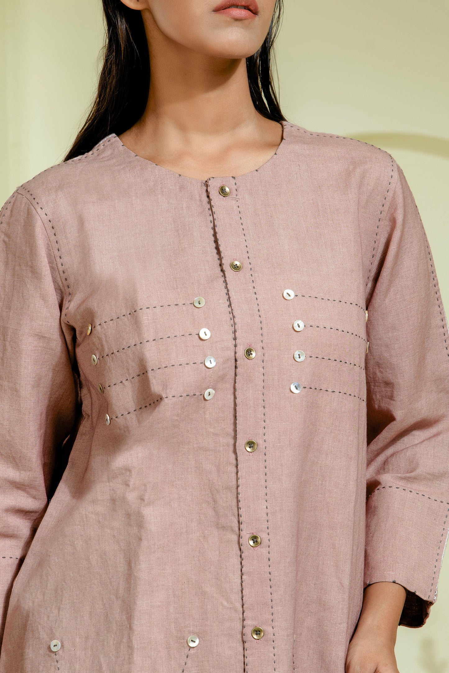 Co-ord set with round-neck front-open kurta