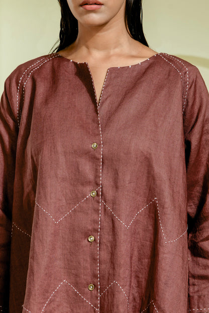 Rich maroon co-ord set featuring a flared front-open kurta